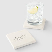 Monogram Neutral Modern Minimalistisch Script Ivor Steinuntersetzer (Seitenansicht)