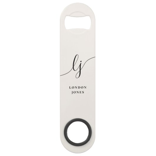 Monogram Neutral Modern Stylish Calligraphy Ivory Speed Flaschenöffner (Vorderseite)
