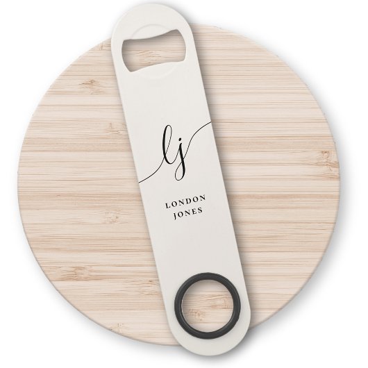 Monogram Neutral Modern Stylish Calligraphy Ivory Speed Flaschenöffner