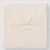 Monogram Neutral Moderne Minimalistisch Blush Scri Steinuntersetzer (Vorderseite)