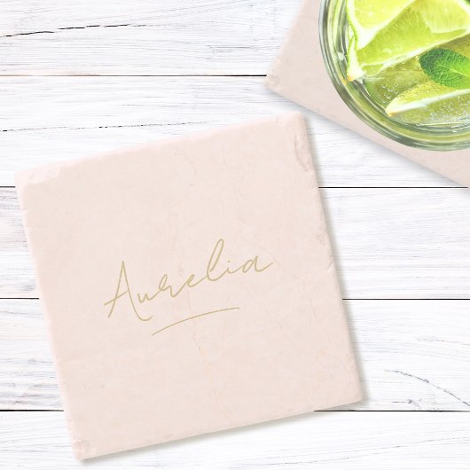 Monogram Neutral Moderne Minimalistisch Blush Scri Steinuntersetzer