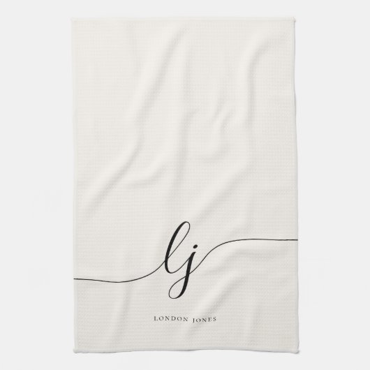 Monogram Neutral Simple Elegant Script Initials Geschirrtuch (Vertikal)