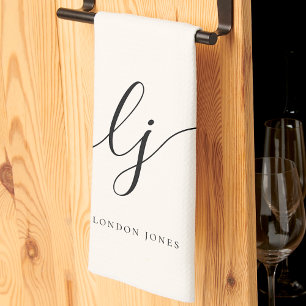 Monogram Neutral Simple Elegant Script Initials Geschirrtuch