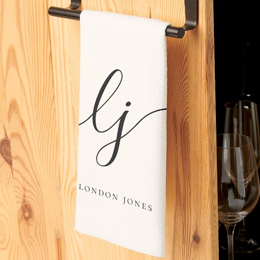 Monogram Neutral Simple Elegant Script Initials Geschirrtuch