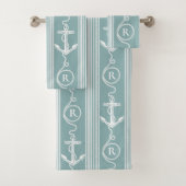 Monogram Neutral Turquoise Badhandtuch Set (Insitu)