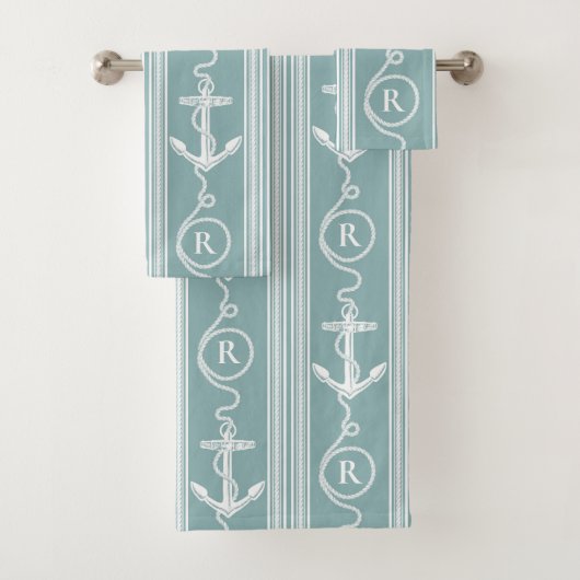 Monogram Neutral Turquoise Badhandtuch Set (Insitu)