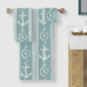 Monogram Neutral Turquoise Badhandtuch Set