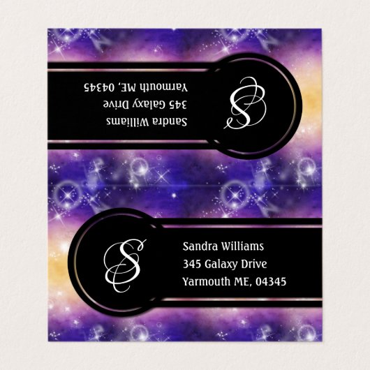 Monogram New Age Galaxy Nebula Celestis Stars Visitenkarten (Außenseite Aufgefaltet)