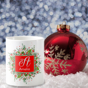 Monogram New Year Christmas Green Red Coffee Tasse