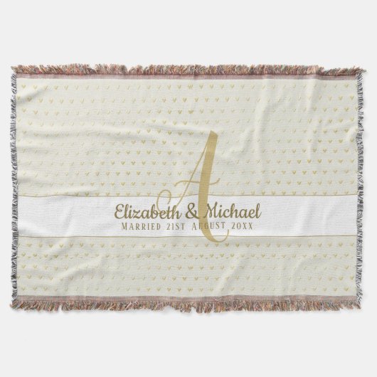 Monogram Newlyweds Wedding Gold Elegante Geschenk Decke (Vorderseite)