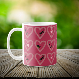 Monogram Niedlich Black Cat Hearts Valentinstag Co Kaffeetasse