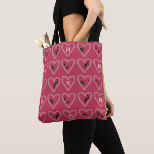 Monogram Niedlich Black Cat Hearts Valentinstag Tasche