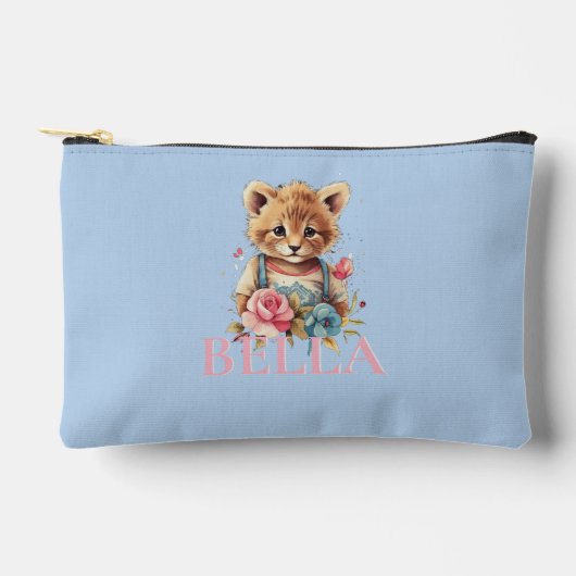 Monogram Niedlich blumenblau Modern Minimalistisch Zubehörtasche (Vorderseite)