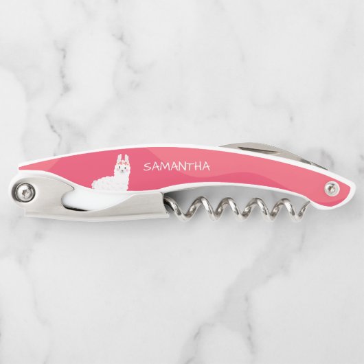 Monogram Niedlich Funny Alpaca Llama in Pink Kellnermesser (Vorderseite)