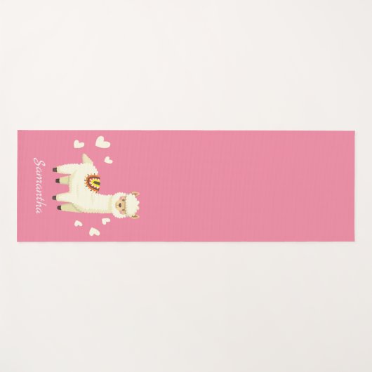 Monogram Niedlich Funny Alpaca Llama in Pink Yogamatte (Vorderseite (Horizontal))