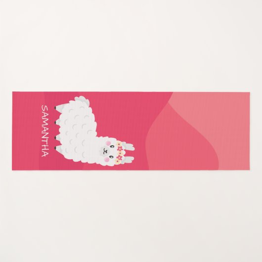 Monogram Niedlich Funny Alpaca Llama in Pink Yogamatte (Vorderseite (Horizontal))
