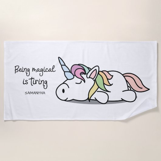 Monogram Niedlich Funny Unicorn Strandtuch (Vorderseite)