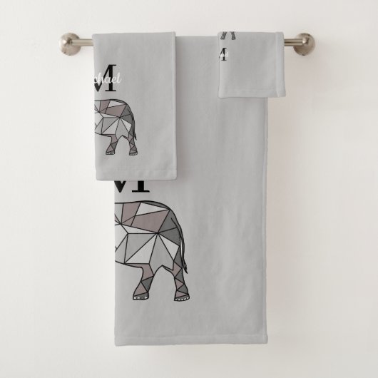 Monogram Niedlich Graphics Elephant Personalisiert Badhandtuch Set (Insitu)
