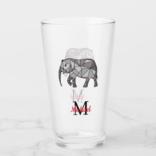 Monogram Niedlich Graphics Elephant Personalisiert Glas (Vorderseite)