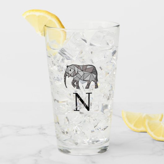 Monogram Niedlich Graphics Elephant Personalisiert Glas (Vorderseite Ice)