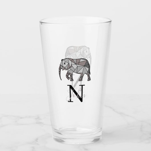 Monogram Niedlich Graphics Elephant Personalisiert Glas (Vorderseite)