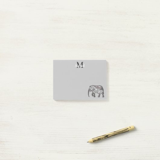 Monogram Niedlich Graphics Elephant Personalisiert Post-it Klebezettel (Auf Schreibtisch)