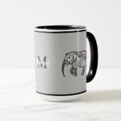 Monogram Niedlich Graphics Elephant Personalisiert Tasse (VorderseiteRechts)