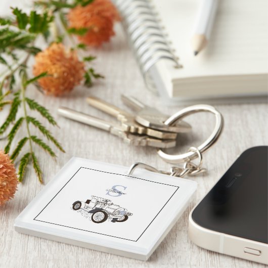 Monogram Niedlich Graphics Personalisiert Black Ca Schlüsselanhänger (Vorderseite rechts)