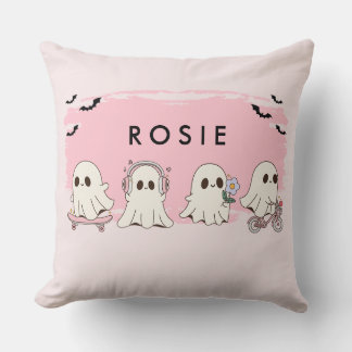 Monogram Niedlich Halloween Pink Ghosts Spooky Kissen