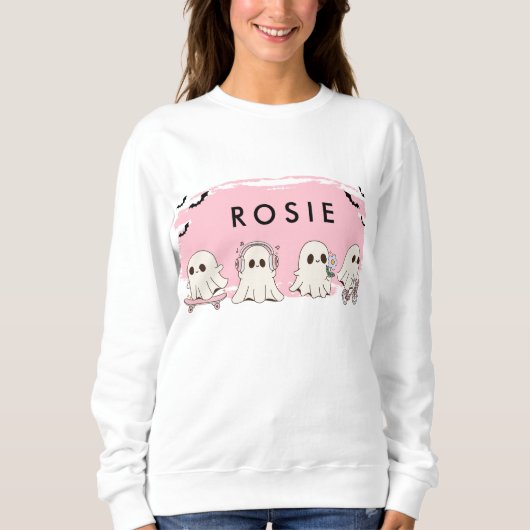 Monogram Niedlich Halloween Pink Ghosts Spooky Sweatshirt (Vorderseite)