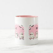 Monogram Niedlich Halloween Pink Ghosts Spooky Tas Zweifarbige Tasse (Mittel)