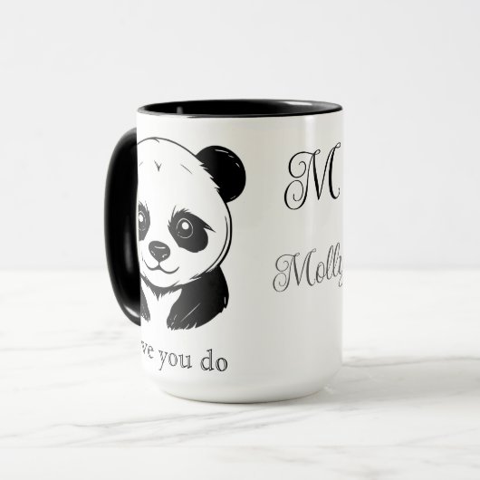 Monogram Niedlich Kawaii Panda Bär Personalisierte Tasse (Vorderseite Links)