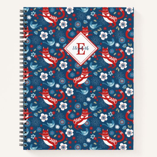 Monogram Niedlich Kitty Cat Pattern Notebook Notizblock (Vorderseite)