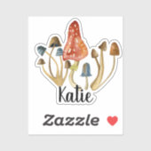 Monogram Niedlich Künstlerisch Trendy Mushroom - N Aufkleber (Blatt)