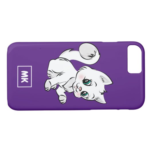 Monogram Niedlich Little White Kitten Cat Pet Zeic Case-Mate iPhone Hülle (Rückseite (Horizontal))