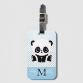 Monogram Niedlich Panda Bär Personalisiert Polka D Gepäckanhänger (Vorderseite Vertikal)