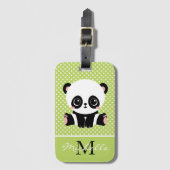 Monogram Niedlich Panda Bär Personalisiert Polka D Gepäckanhänger (Vorderseite Vertikal)