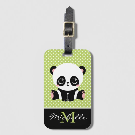 Monogram Niedlich Panda Bär Personalisiert Polka D Gepäckanhänger (Vorderseite Vertikal)