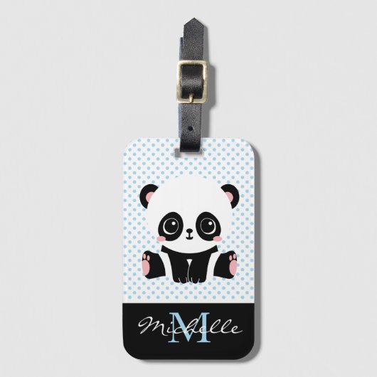 Monogram Niedlich Panda Bär Personalisiert Polka D Gepäckanhänger (Vorderseite Vertikal)