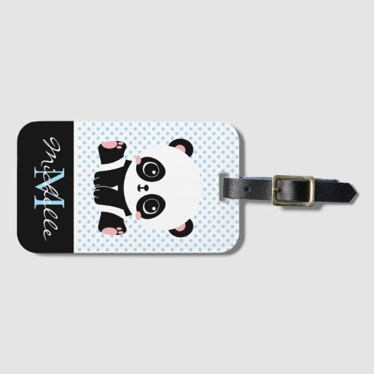 Monogram Niedlich Panda Bär Personalisiert Polka D Gepäckanhänger (Vorderseite (Horizontal))