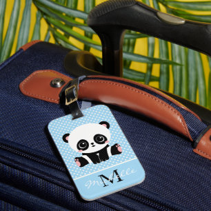 Monogram Niedlich Panda Bär Personalisiert Polka D Gepäckanhänger