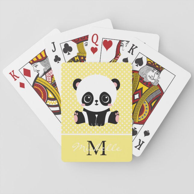 Monogram Niedlich Panda Bär Personalisiert Polka D Spielkarten (Rückseite)