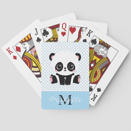 Monogram Niedlich Panda Bär Personalisiert Polka D Spielkarten (Rückseite)