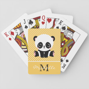 Monogram Niedlich Panda Bär Personalisiert Polka D Spielkarten