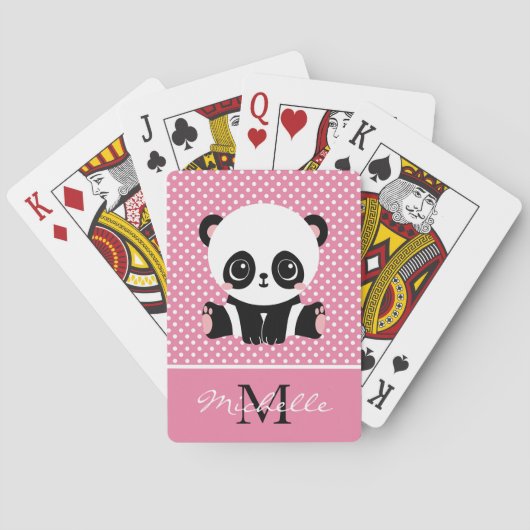 Monogram Niedlich Panda Bär Personalisiert Polka D Spielkarten (Rückseite)