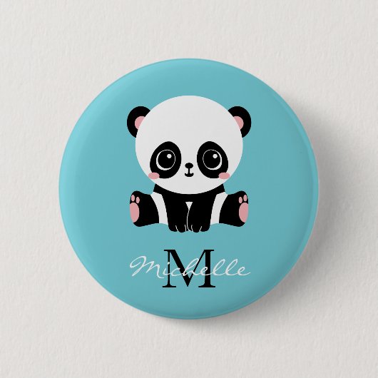Monogram Niedlich Panda Personalisiert Bubble Gum Button (Vorderseite)