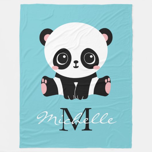Monogram Niedlich Panda Personalisiert Bubble Gum  Fleecedecke (Vorderseite)