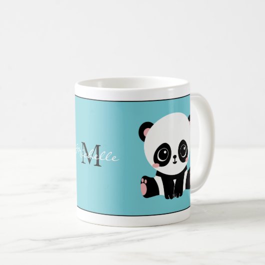 Monogram Niedlich Panda Personalisiert Bubble Gum  Kaffeetasse (VorderseiteRechts)
