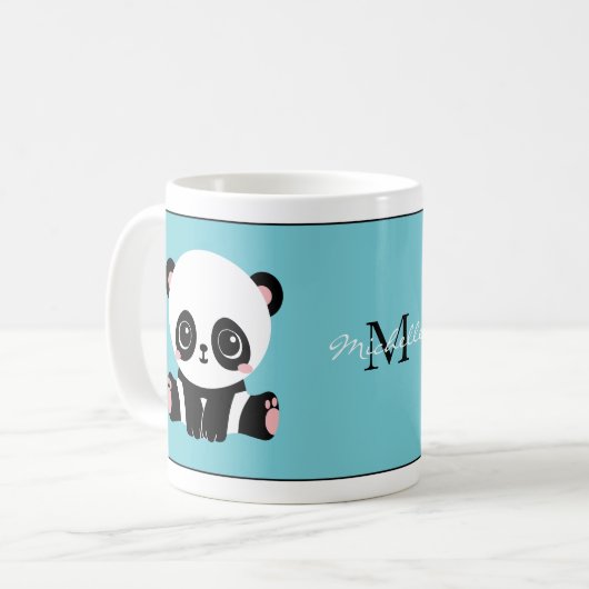 Monogram Niedlich Panda Personalisiert Bubble Gum Kaffeetasse (Vorderseite Links)