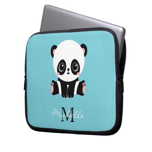Monogram Niedlich Panda Personalisiert Bubble Gum Laptopschutzhülle (Vorderseite Links)